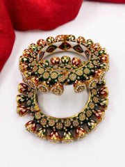 Gold Plated Kundan Meenakari And Pearls Green Pacheli Bangles For Women By Gehna Shop