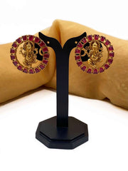 Gold Plated Lord Ganesha Temple Stud Earrings For Ladies
