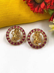 Gold Plated Lord Ganesha Temple Stud Earrings For Ladies