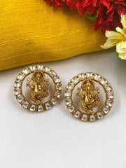 Gold Plated Lord Ganesha Temple Stud Earrings For Ladies