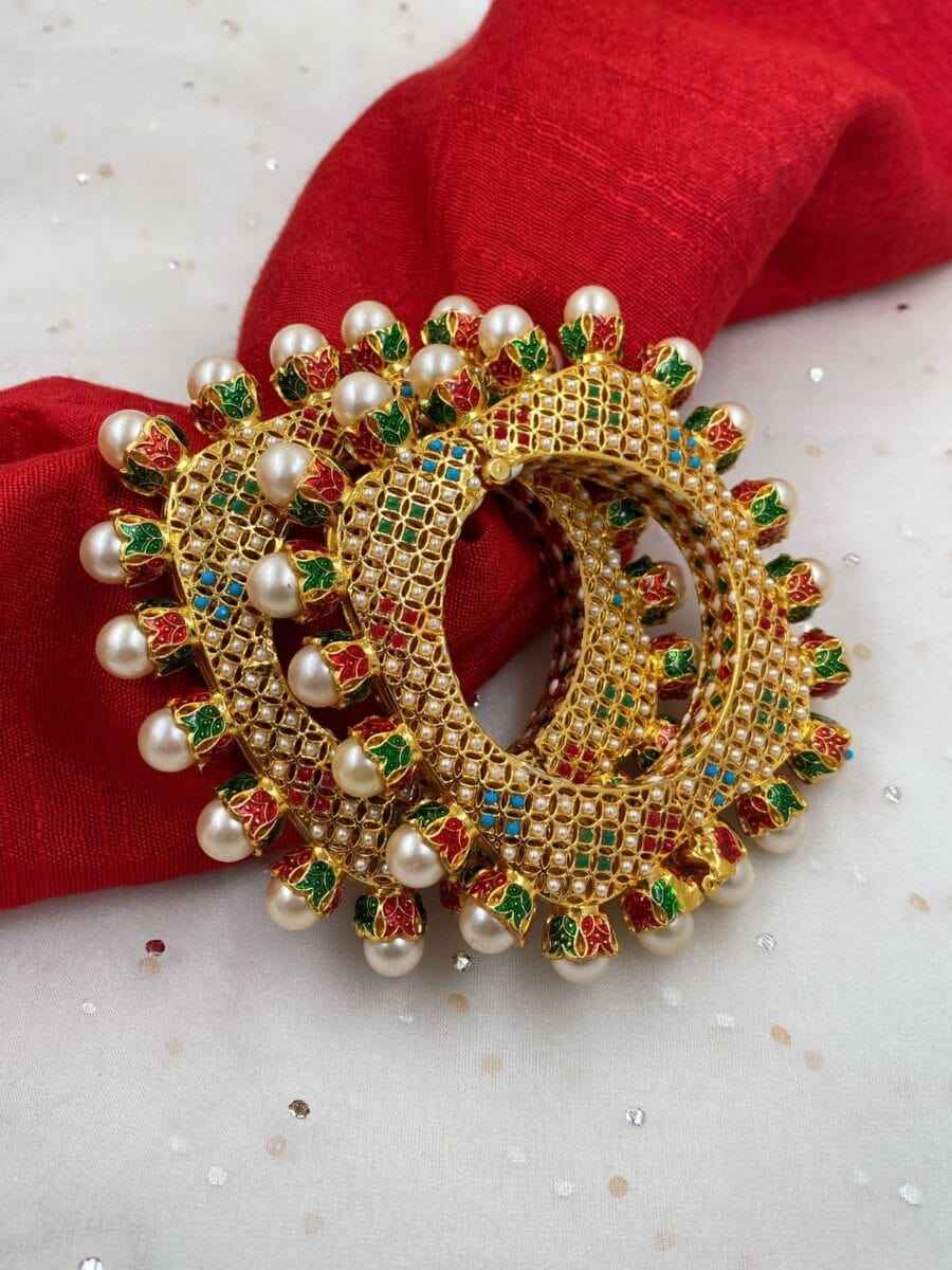 Gold Plated Meenakari Multi Color Square Shape Bangles By Gehna Shop 2x2