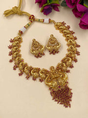 Gold Plated South Indian Lakshmi Devi Temple Necklace Set - Traditional Temple Jewelry Set