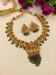 Gold Plated South Indian Lakshmi Devi Temple Necklace Set - Traditional Temple Jewelry Set