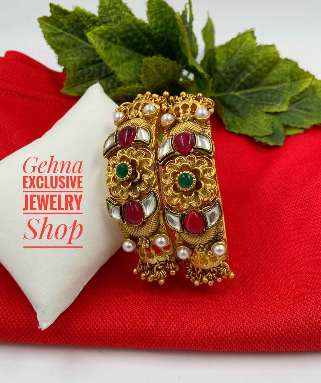 Gold Plated Traditional Antique Golden Bangles By Gehna Shop