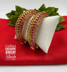 Gold Plated Traditional Ethnic Ruby Stone Bangles For Ladies By Gehna Shop
