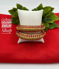 Gold Plated Traditional Ethnic Ruby Stone Bangles For Ladies By Gehna Shop