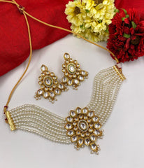 Gold Toned Kundan And Beaded Pearls Choker Necklace Set Choker Necklace Set