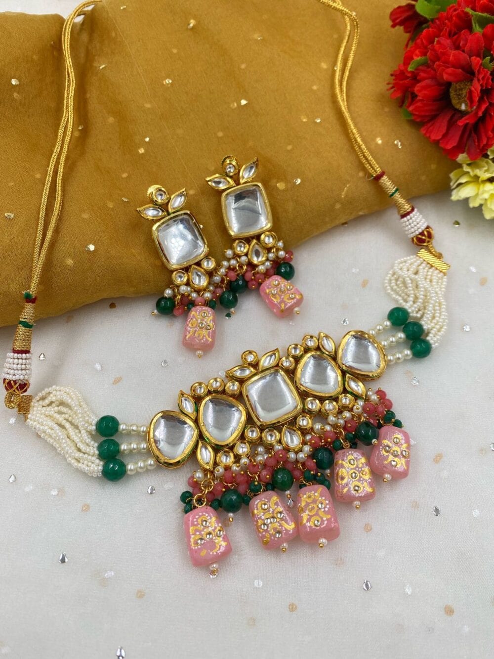 Handcrafted Gold Plated Kundan Choker Necklace Set By Gehna Shop Choker Necklace Set