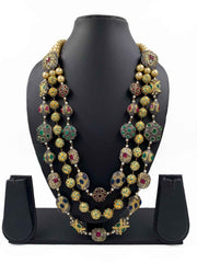 Unisex Layered Multi Color Jaipuri Jadau Beads Necklace For Wedding And Festive Wear