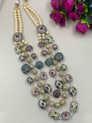 Unisex Layered Multi Color Jaipuri Jadau Beads Necklace For Wedding And Festive Wear