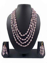 Handcrafted Multi Layered Semi Precious Rose Quartz And Amethyst Beads Necklace By Gehna Shop