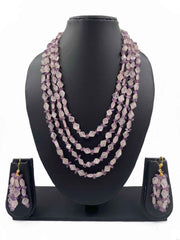 Handcrafted Multi Layered Semi Precious Rose Quartz And Amethyst Beads Necklace By Gehna Shop