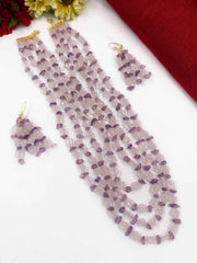 Handcrafted Multi Layered Semi Precious Rose Quartz And Amethyst Beads Necklace By Gehna Shop