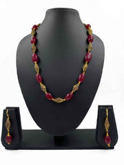 Handcrafted Antique Beads And Red Jade Beads Necklace Set For Women