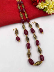Handcrafted Antique Beads And Red Jade Beads Necklace Set For Women