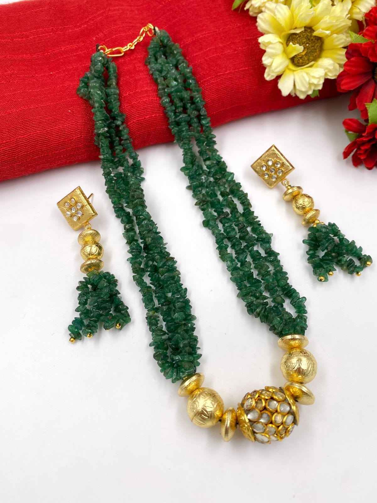 Handcrafted Semi Precious Green Jade Uncut Fancy Beads Necklace For Women