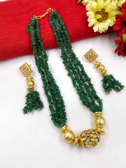 Handcrafted Semi Precious Green Jade Uncut Fancy Beads Necklace For Women