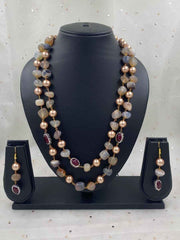 Handcrafted Semi Precious Onyx Stone Golden Pearls Beaded Necklace By Gehna Shop
