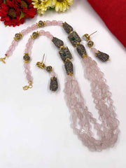 Handcrafted Semi Precious Pink Rose Quartz Beads Necklace By Gehna Shop