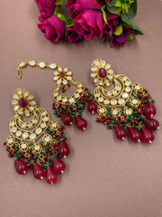 High Quality Polki Kundan Big Chandbali Earrings And Tikka Set By Gehna Shop