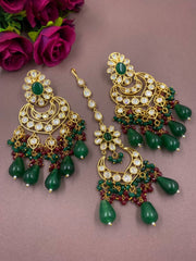 High Quality Polki Kundan Big Chandbali Earrings And Tikka Set By Gehna Shop Kundan Earrings