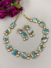 Light Blue Mother Of Pearl And Kundan Statement Necklace For Women