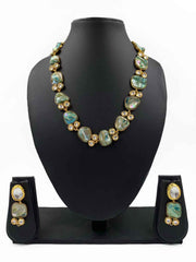 Light Blue Mother Of Pearl And Kundan Statement Necklace For Women