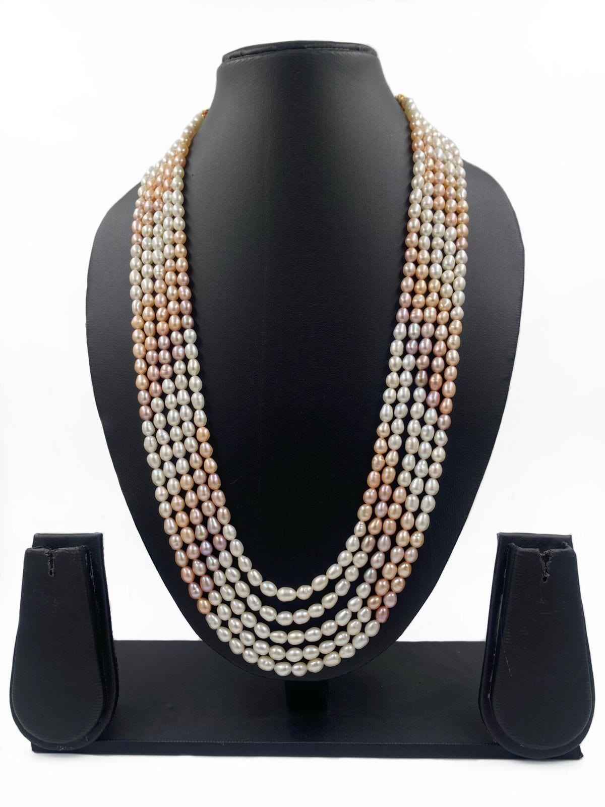 Long Multilayered Unisex Real Hyderabadi Pearl Beads Necklace By Gehna Shop