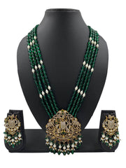 Antique Victorian Lord Shrinathji Temple Jewellery Necklace Set With Layered green Beads