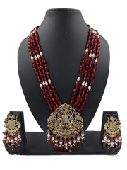 Antique Victorian Lord Shrinathji Temple Jewellery Necklace Set With Layered maroon Beads