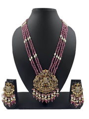 Antique Victorian Lord Shrinathji Temple Jewellery Necklace Set With Layered pink Beads