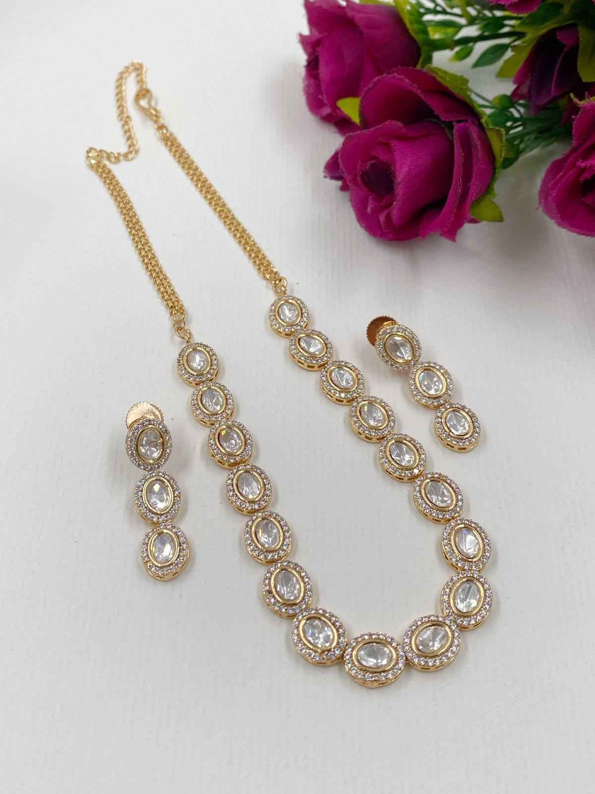 Mihika Simple Single Line Polki Necklace For Parties