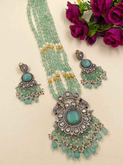 Mishaa Royal Look Kundan And AD Long Victorian Necklace Set For Women