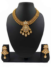 Modern Look Kundan & Ruby Stone Studded Golden Necklace Set By Gehna shop