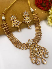 Modern Look Kundan & Ruby Stone Studded Golden Necklace Set By Gehna shop Kundan Necklace Sets