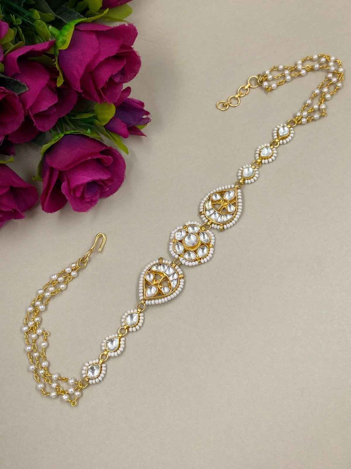 Modern Look Simple Jadau Kundan Pearl Sheeshphool For Ladies