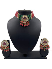 Modern Victorian Kundan And Beads Victorian polish Choker Necklace Set By Gehna Shop Victorian Necklace Sets