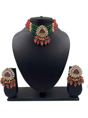 Modern Victorian Kundan And Beads Victorian polish Choker Necklace Set By Gehna Shop