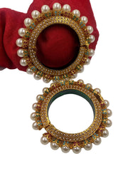Multi Color Jadau Pearls Pacheli Kada Bangles Set By Gehna Shop Bangles
