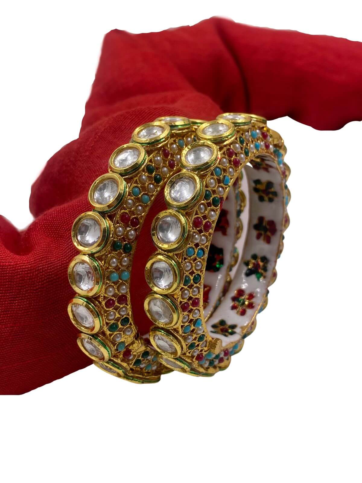 Multi Color Meenakari Kundan Pearls Pacheli Kada Bangles By Gehna Shop Bangles