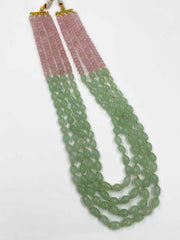 Unisex Layered Semi Precious Mint Green And Pink Jade Long Beaded Necklace - Gemstone Beads Jewelry