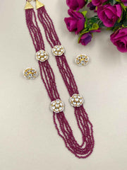 Multilayered Kundan Brooch And Pink Hydro Beads Necklace By Gehna Shop