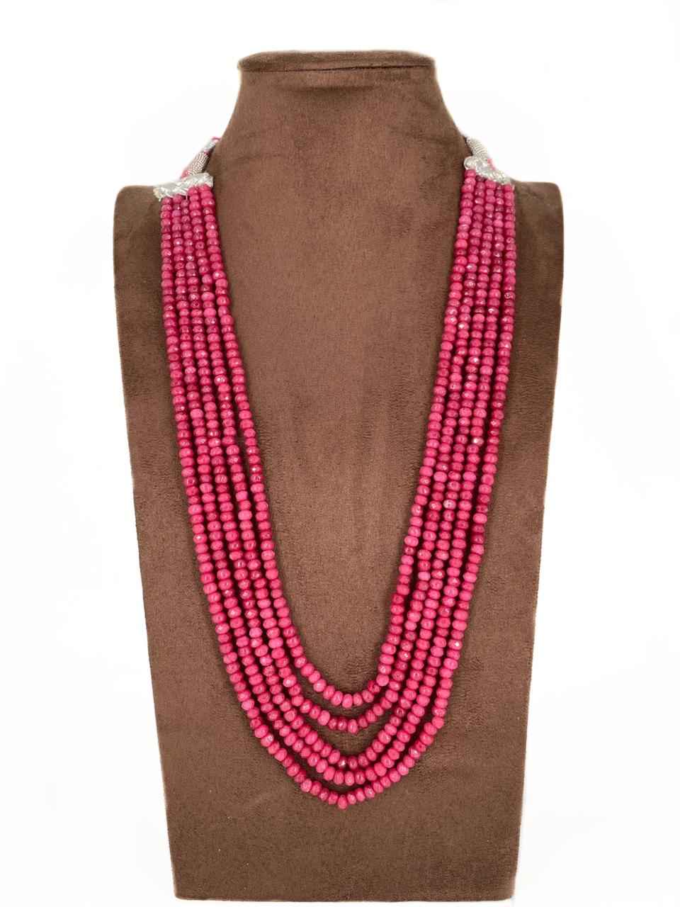Multilayered Semi Precious Pink Jade Beads Necklace By Gehna Shop