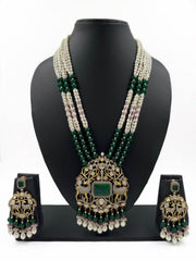 Designer Antique Victorian Long Beaded Jewellery Necklace Set With Dear Pendant