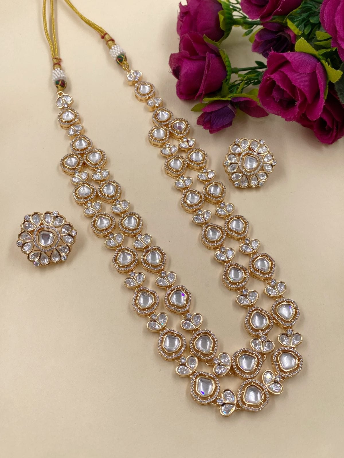 Navya Heavy Quality Long Uncut Polki Kundan Layered Necklace Set By Gehna Shop Kundan Necklace Sets