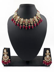 Designer Rose Gold Polish Red Kundan Polki Choker Necklace For Weddings And Parties