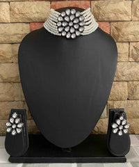 Oxidised Kundan With Pearls Choker Necklace Set Handcrafted For Ladies
