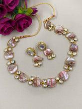 Pastel Pink Mother Of Pearl And Kundan Statement Necklace For Women