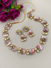 Pastel Pink Mother Of Pearl And Kundan Statement Necklace For Women