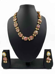 Pastel Pink Mother Of Pearl And Kundan Statement Necklace For Women